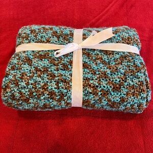 Hand Crafted Crocheted Throw - Blanket / Afghan Blue Brown - Multicolored